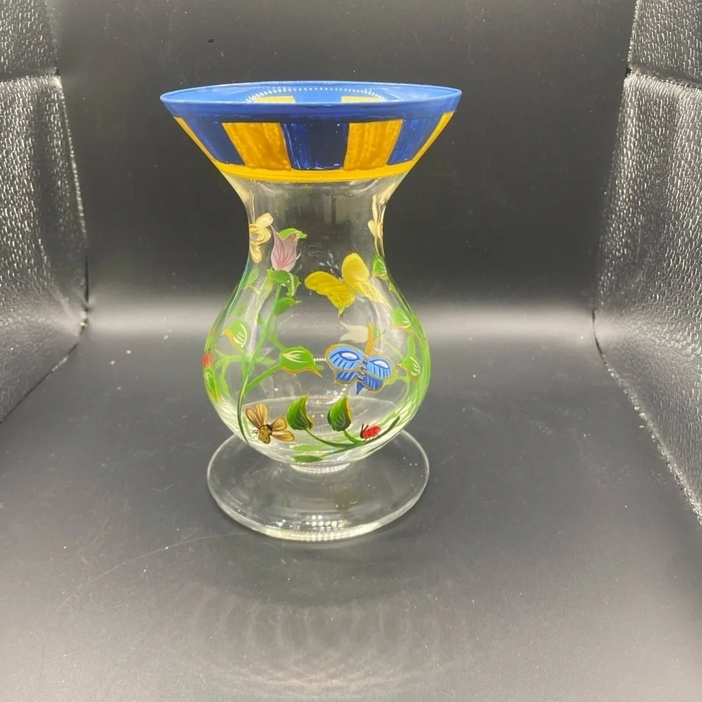 Lenox Butterfly Meadow Dragonfly Ladybug FlowerHand Painted Glass Vase 6” Signed